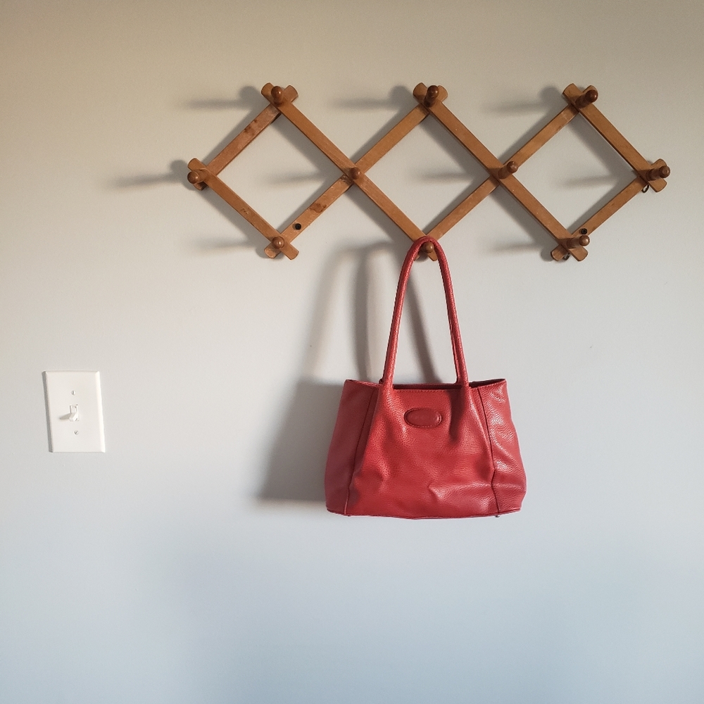 TOD'S Red Pebbled Leather Handbag Purse